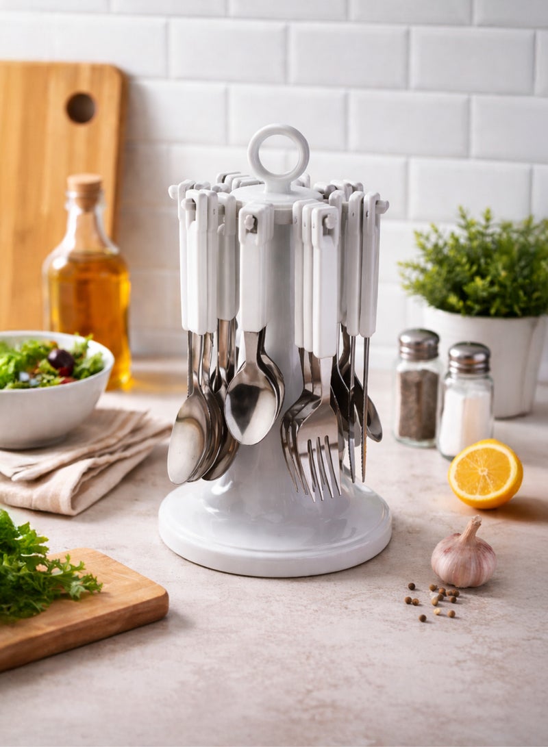 Toshionics 24-Piece Stainless Steel Cutlery Set with Stand – Portable Spoon Fork Knife & Teaspoon Flatware Set with Polypropylene Handles, Cutlery Holder Organizer for Home, Ramadan Iftar, Outdoor Picnic, Dinner Parties & Gatherings - Image 1